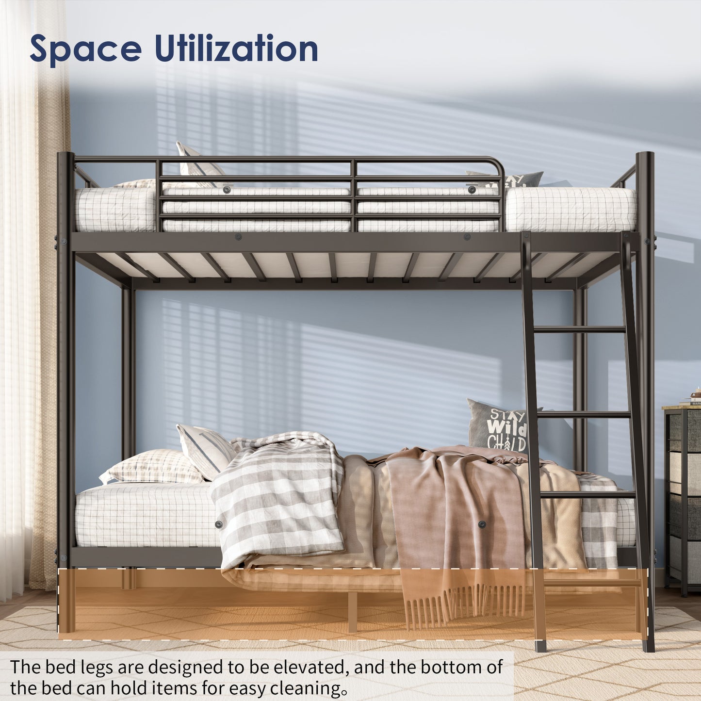 Loft Bunk Bed Twin Over Twin Size With Ladder And Guardrail,Heavy Duty Metal Slats Support No Box Spring Needed Small Space Saving Furniture For Bedroom Dorm,Black