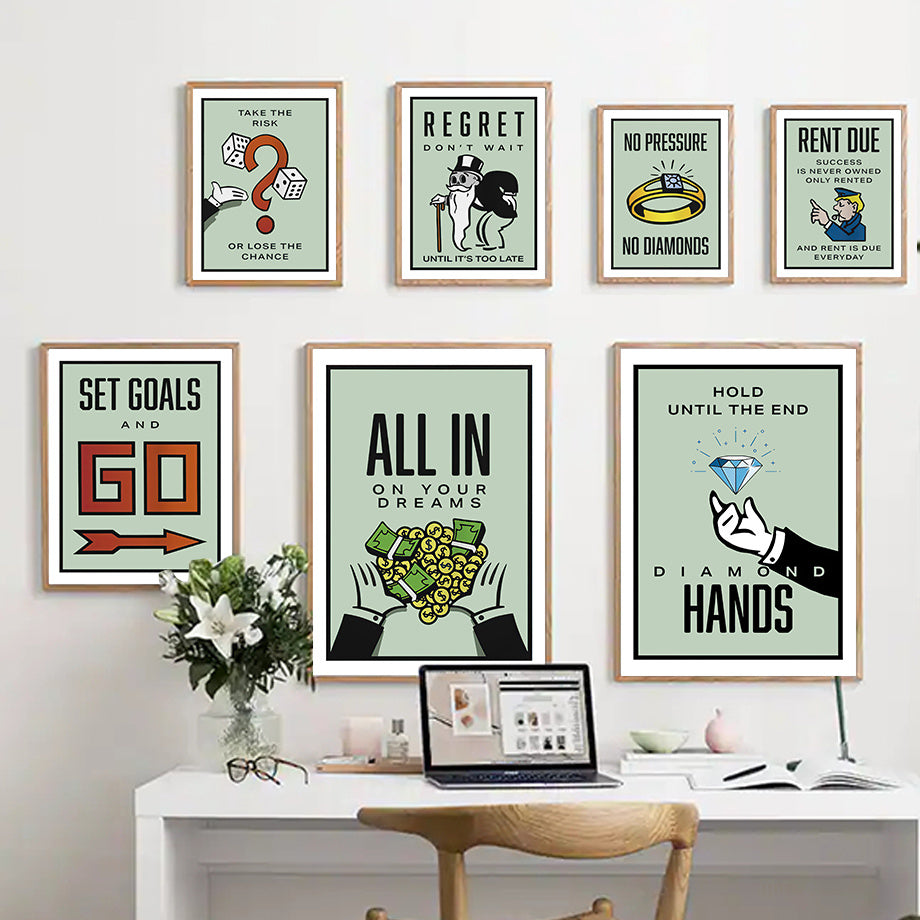 Stock Market Money Monopoly Inspirational Wall Art Canvas Painting Living Room Decor Wall Painting
