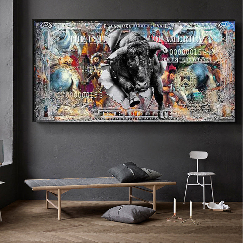 Modern Abstract Street Art Money One Dollar Bull Abstract Canvas Painting Decoration