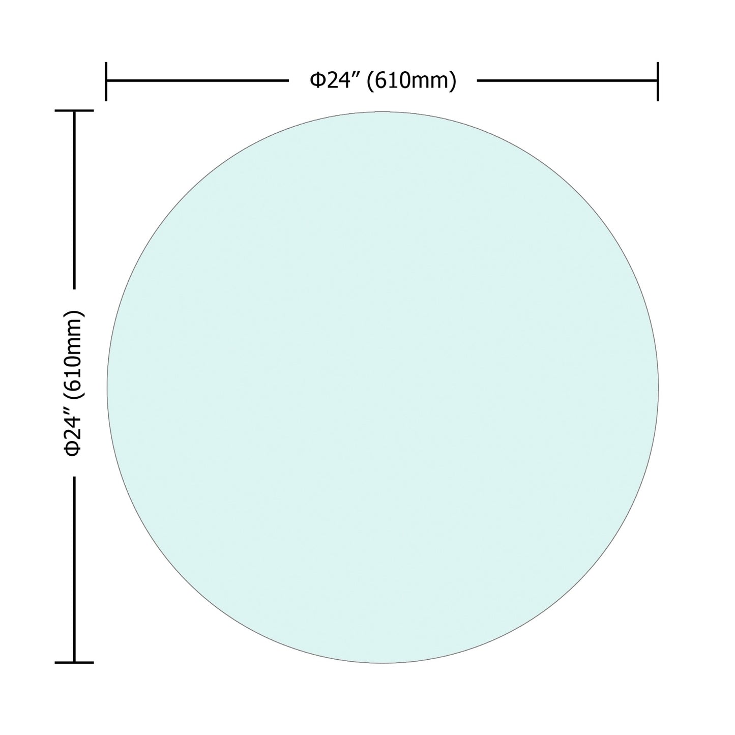 24 Round Tempered Glass Table Top, 1 4 Thick With Polished Edge