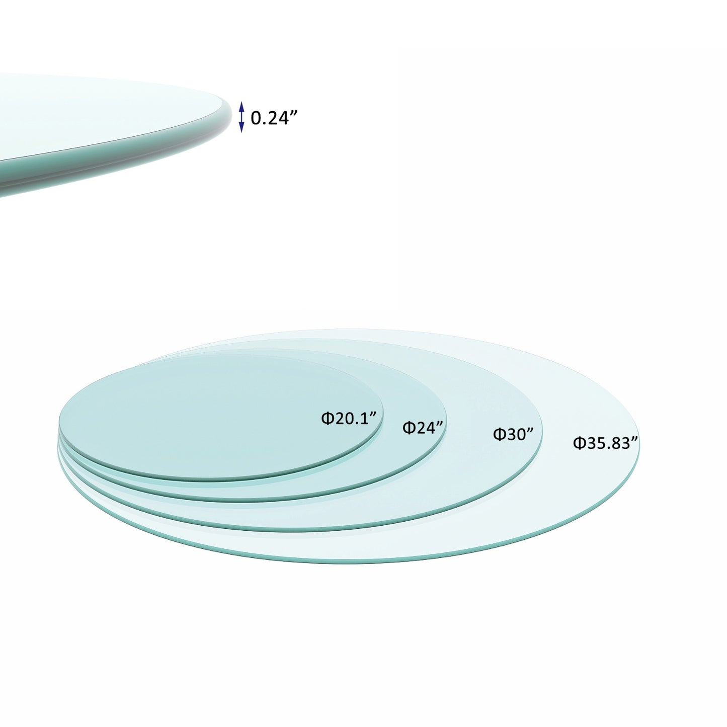 24 Round Tempered Glass Table Top, 1 4 Thick With Polished Edge