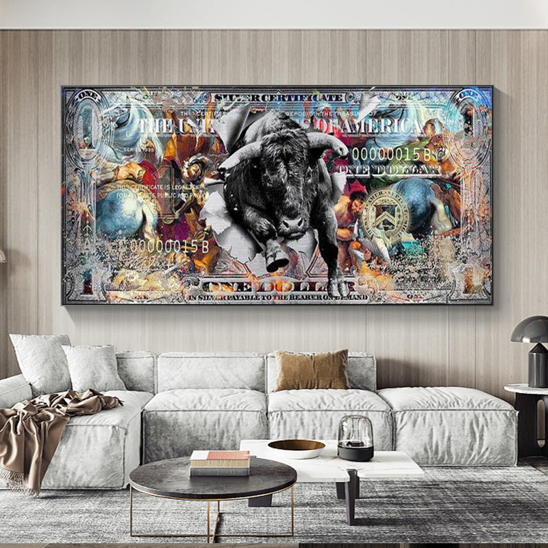 Modern Abstract Street Art Money One Dollar Bull Abstract Canvas Painting Decoration