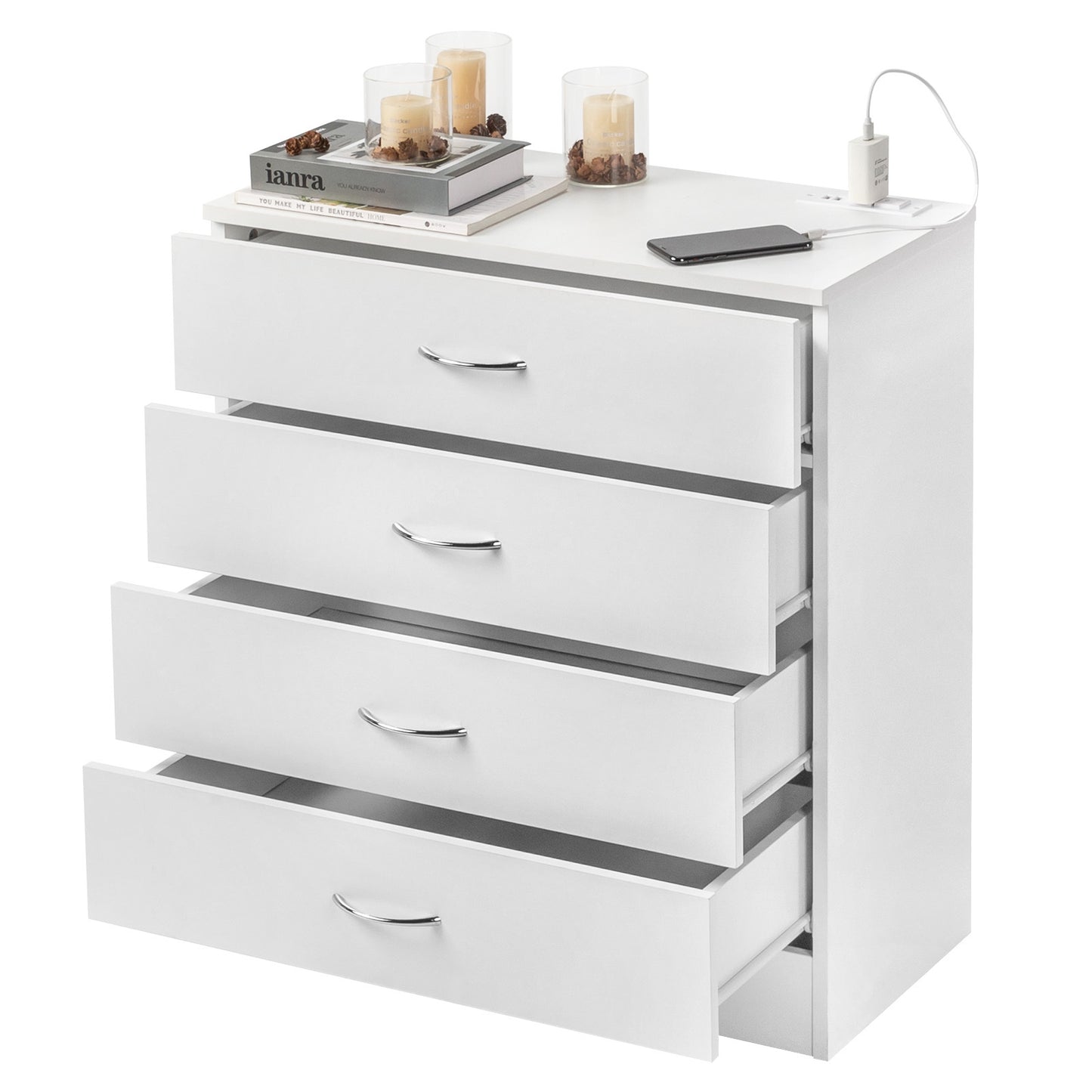 4 Drawers, 2 USB 2 Sockets, Bedside Table