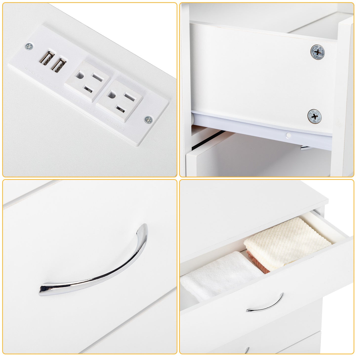 4 Drawers, 2 USB 2 Sockets, Bedside Table