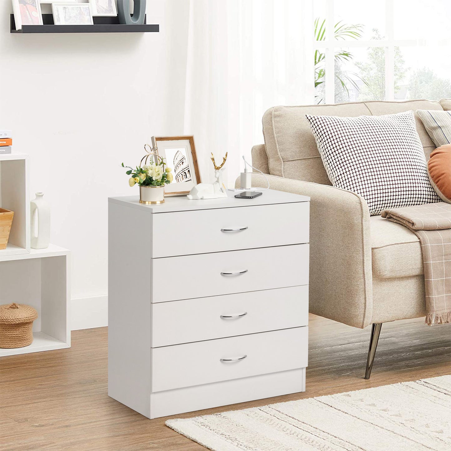 4 Drawers, 2 USB 2 Sockets, Bedside Table