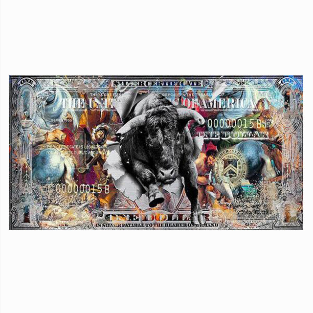 Modern Abstract Street Art Money One Dollar Bull Abstract Canvas Painting Decoration