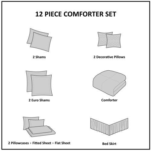 12 Piece Comforter Set With Cotton Bed Sheets Silver Queen