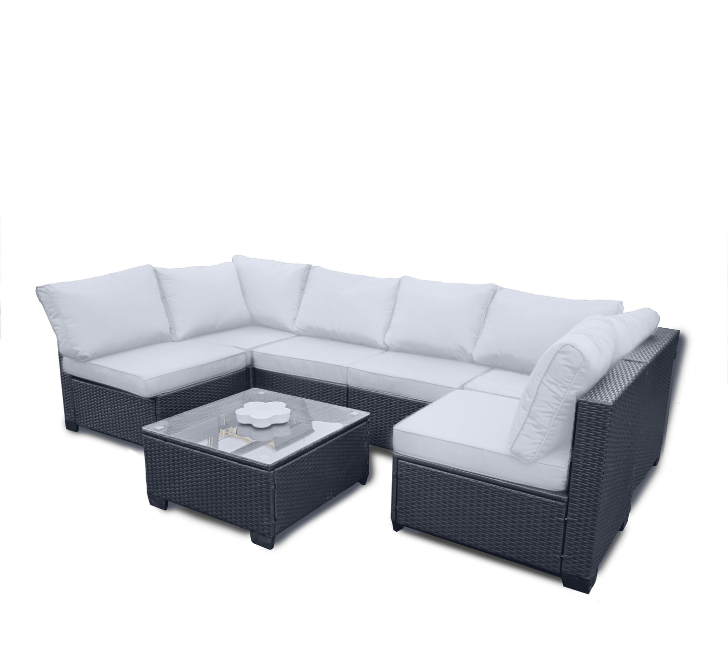 Seven-Piece Sofa Set Table With Sofa Chair Black PE Rattan Outdoor Furniture 7-JH002 Box 3-1-2-3 With Color Cushion