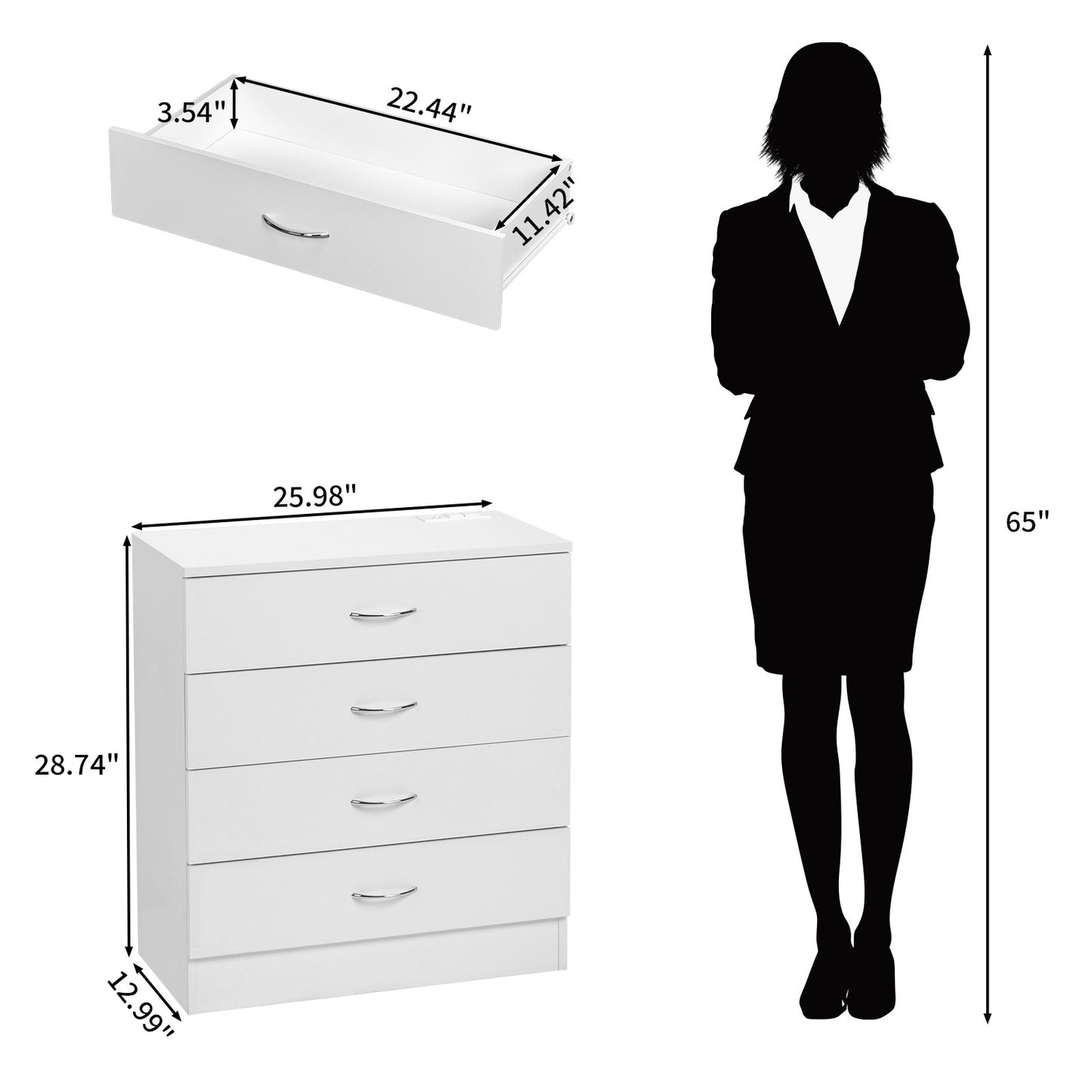 4 Drawers, 2 USB 2 Sockets, Bedside Table