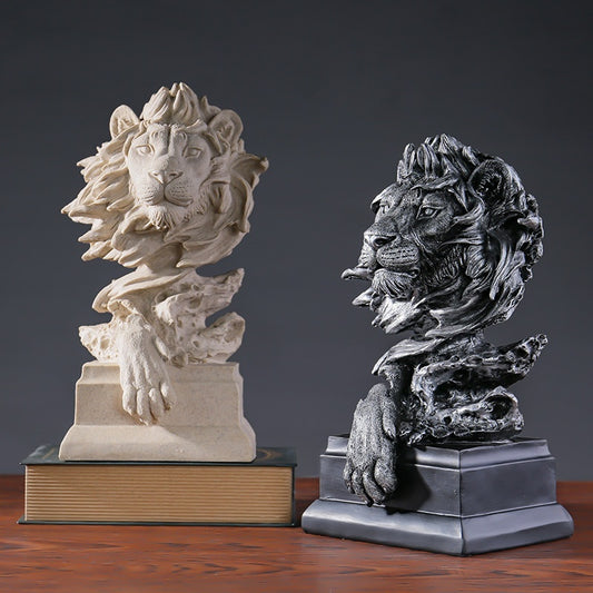 American Retro Animal Copper Lion Head Portrait Resin Craft Ornament Hallway Office Wine Cabinet Decoration