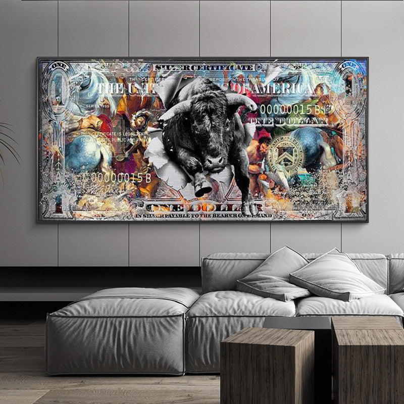 Modern Abstract Street Art Money One Dollar Bull Abstract Canvas Painting Decoration
