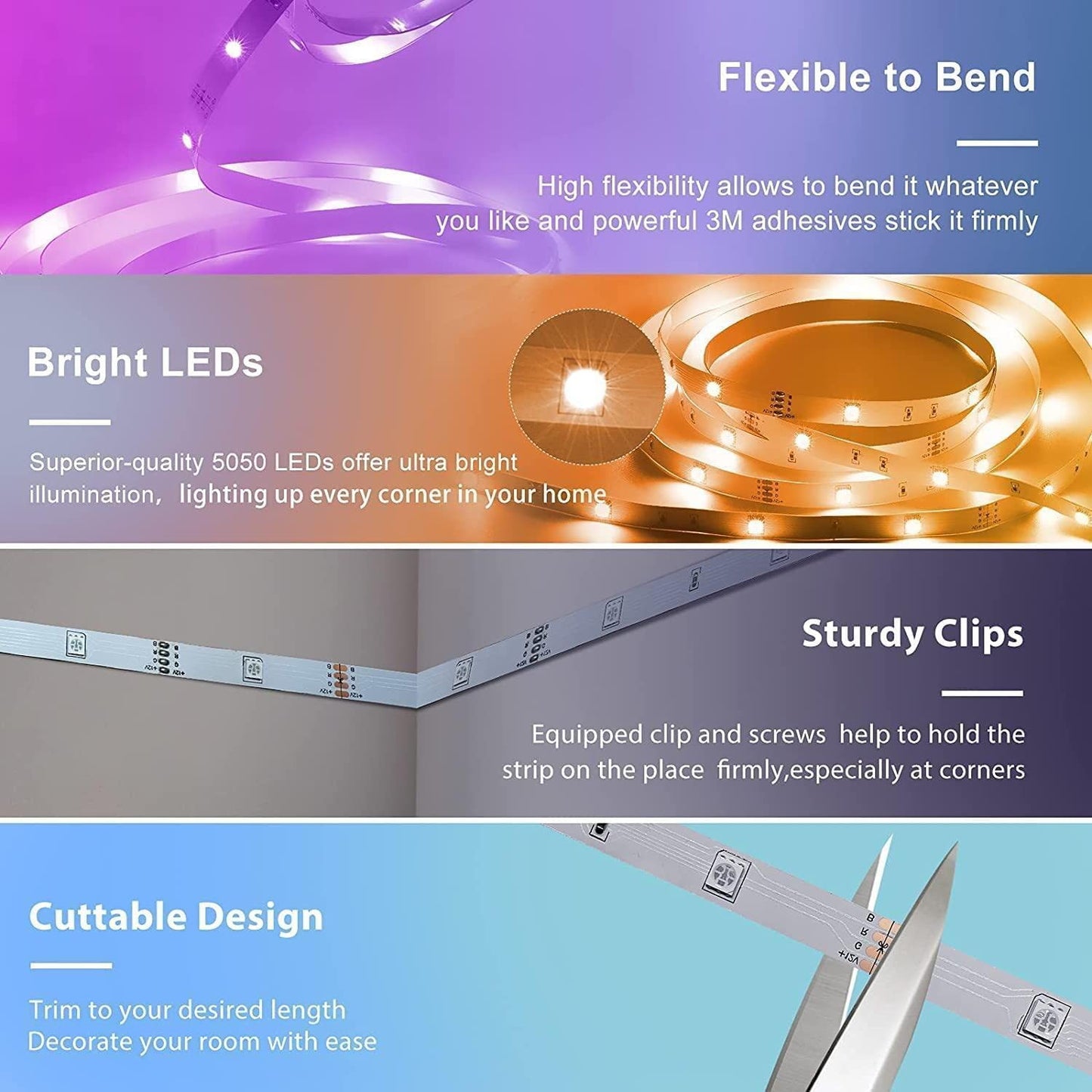 RGB Music LED Light Strip – App + Sound Sync for Room Vibes