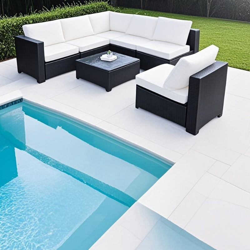 Seven-Piece Sofa Set Table With Sofa Chair Black PE Rattan Outdoor Furniture 7-JH002 Box 3-1-2-3 With Color Cushion