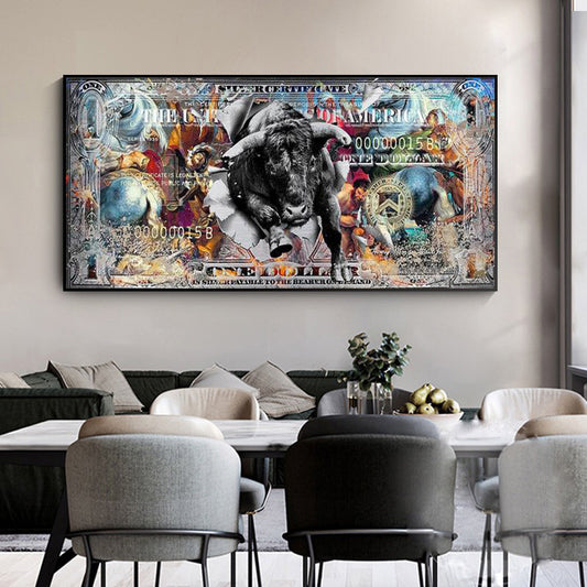 Modern Abstract Street Art Money One Dollar Bull Abstract Canvas Painting Decoration